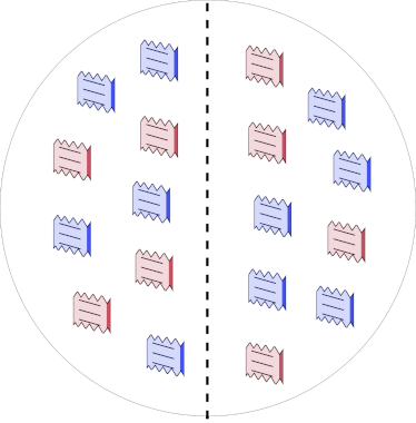 A circle with documents inside, divided in the middle